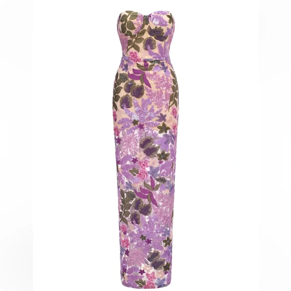 Bella Barnett Eugenia Floral Strapless Mesh Sequined Dress - Picture 2 of 14